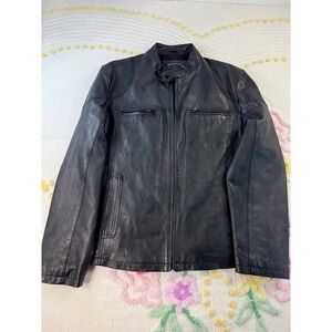 INC International Concepts Mens Black Leather Cafe Racer Jacket XL WPL 8046